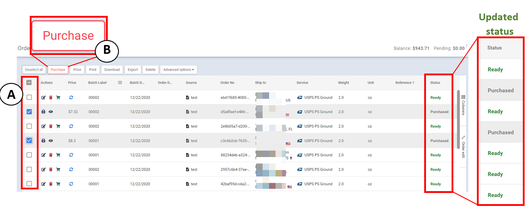 Orders Batch processing How to print multiple labels at once using